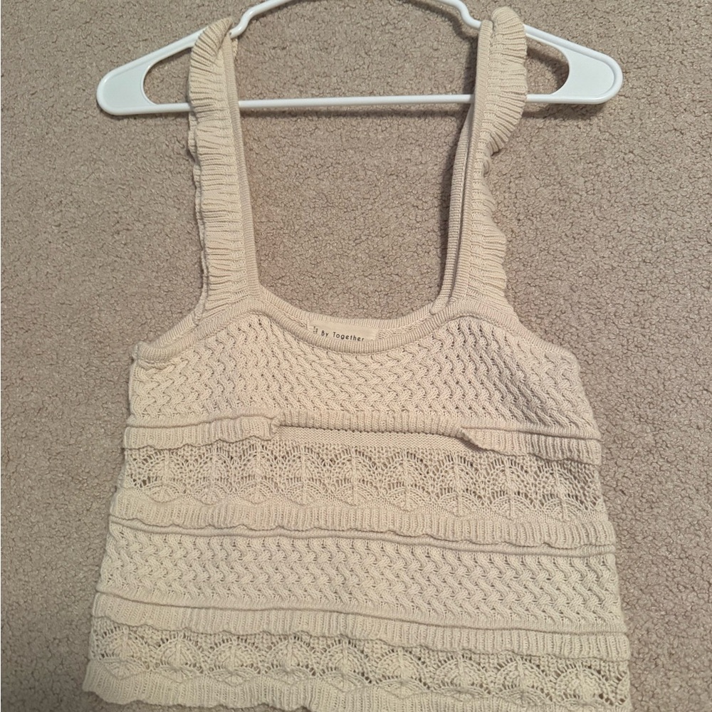 By Together Cream Ribbed Fitted Tank Top